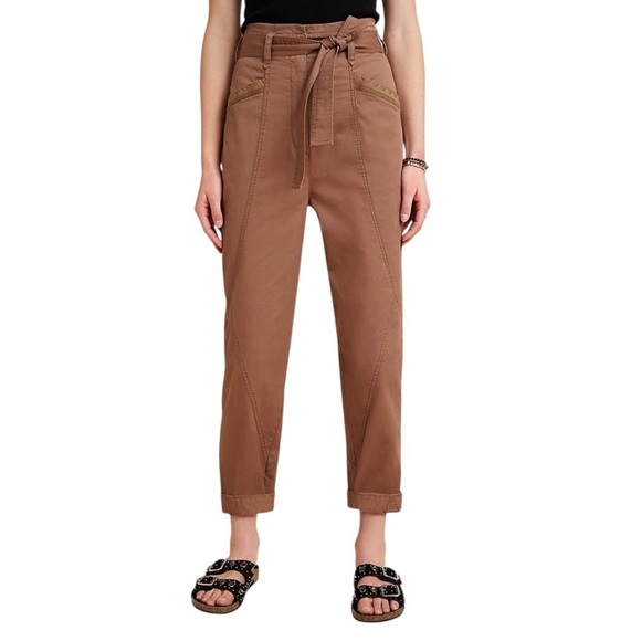 Anthropologie Ellie Embroidered Cotton Utility Pants with Belt 2 Tan - Picture 2 of 16